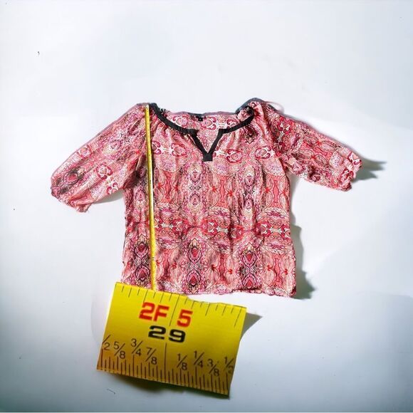 East 5th l Sheer l Tunic Top Blouse l Pink/Red Black Trim l 3/4 Sleeve l 3X EUC - Picture 6 of 11